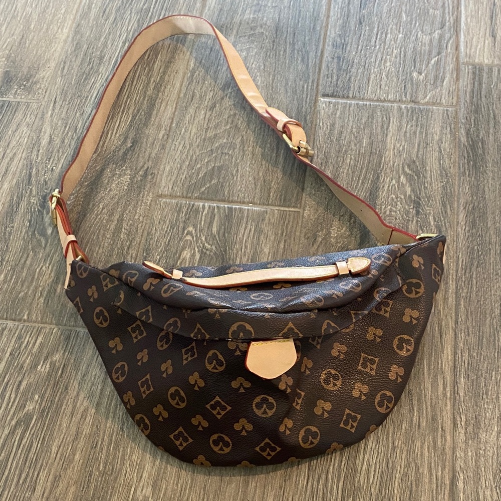Designer-Inspired Brown Clover Monogram Fanny/Bumbag or Shoulder Bag  14”/7”